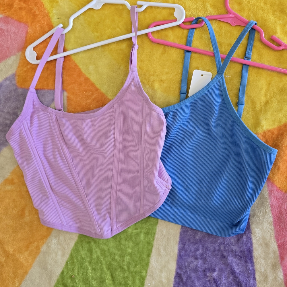 Colsie Pink and Blue Ribbed Camisole Set